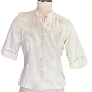 Samia Button Down Top Pintuck Pleat Half Sleeves Fitted Waist Sz S #34M